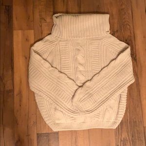 Cowl neck, balloon sleeve sweater in beige